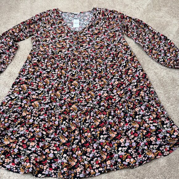 American Eagle Dress Women L Black Dark Floral Babydoll Bohemian Cottagecore NWT - Picture 2 of 7